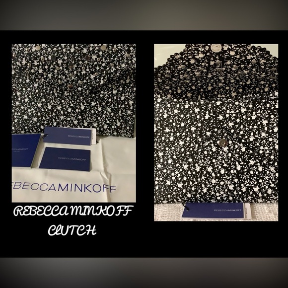 🆕Rebecca Minkoff Leo Laser Cut Studs Scallop Edge Black Leather Envelope Clutch - Picture 3 of 10